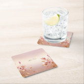 ピンクゴールデン葉フローラ紙コースター スクエアペーパーコースター (インサイチュ)