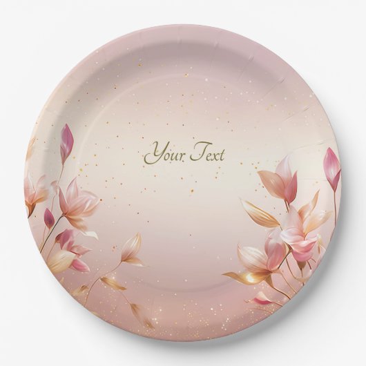 ピンクゴールデン葉フローラ紙プレート ペーパープレート (正面)
