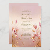 ピンクゴールデン離れフローラ結婚式招待状 招待状 (正面/裏面)