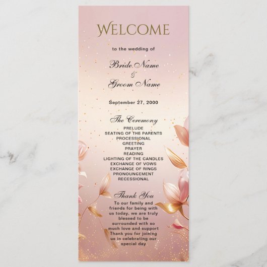 ピンクゴールデン離れフローラ結婚式 プログラム (正面)
