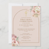 ピンクゴールドのアーチパンパスグラス ファーストホーリーコミュニオン 招待状 (正面)