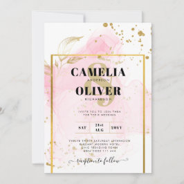 ピンクゴールドのウェディング アルコールインク抽象 招待状