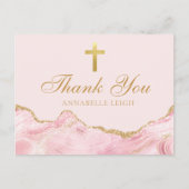 ピンクゴールドのキリスト教クロス　感謝を込めて ポストカード (正面)