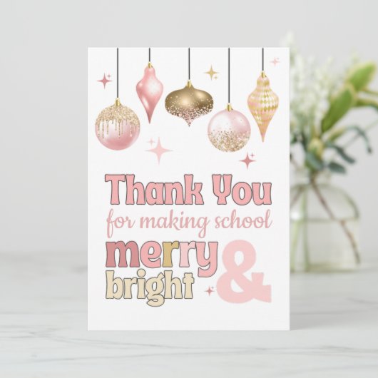 ピンクゴールドのクリスマス感謝ギフトカードホルダー 招待状 (スタンド正面)