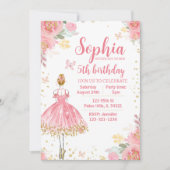 ピンクゴールドのグリッター付きバレリーナの誕生日招待状 招待状 (正面)