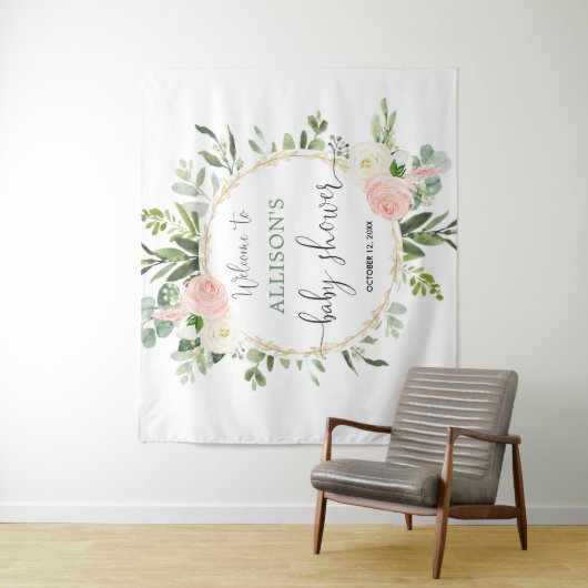 ピンクゴールドのグリーン ガール ベビーシャワー 背景看板 タペストリー (インサイチュ)