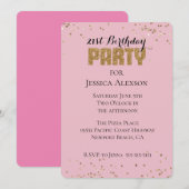 ピンクゴールドのコンフェッティグリッター誕生日 招待状 (正面/裏面)