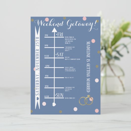 ピンクゴールドのコンフェッティ独身最後の週末旅行 招待状 (スタンド正面)