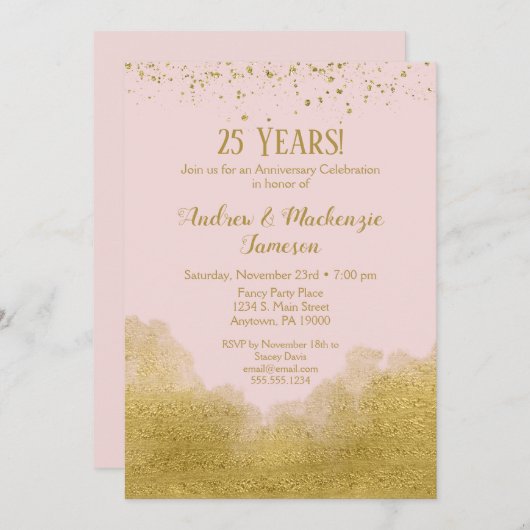 ピンクゴールドのコンフェッティ・アニバーサリー招待状 招待状 (正面/裏面)