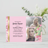 ピンクゴールドのサボテン多肉植物 ツーカラー写真 ガーリー 招待状 (スタンド正面)