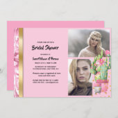 ピンクゴールドのサボテン多肉植物 ツーカラー写真 ガーリー 招待状 (正面/裏面)