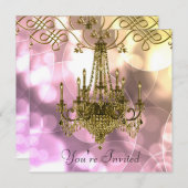ピンクゴールドのシャンデリア パーティー招待状 招待状 (正面/裏面)
