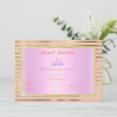 ピンクゴールドのストライプがかわいいスイート16のプリンセスティアラ 招待状 (スタンド正面)