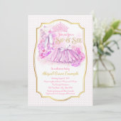 ピンクゴールドのチュチュプリンセスお披露目招待状 招待状 (スタンド正面)