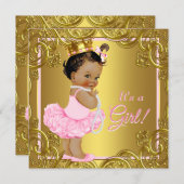ピンクゴールドのチュチュ エスニックプリンセスベイビーシャワー 招待状 (正面/裏面)