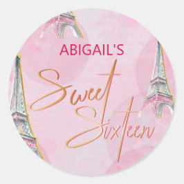 ピンクゴールドのパリエッフェル塔ステッカー Sweet Sixteen ラウンドシール