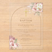 ピンクゴールドのパンパスグラスガール 洗礼・命名式 アクリル招待状 (正面)