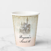 ピンクゴールドのフェアリーテイルプリンセス城の誕生日 紙コップ (正面)