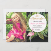 ピンクゴールドのフラインゴーの誕生日写真を撮りましょう 招待状 (正面)