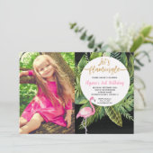 ピンクゴールドのフラインゴーの誕生日写真を撮りましょう 招待状 (スタンド正面)
