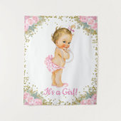 ピンクゴールドのベイビーシャワーバナー 背景 タペストリー (正面)