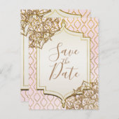 ピンクゴールドのモロッコ風アラビアンナイト・セーブ・ザ・デート 案内ポストカード (正面/裏面)