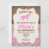 ピンクゴールドのレトロ風馬の誕生日お祝い女の子デザイン 招待状 (正面)