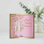 ピンクゴールドの女性の誕生日パーティー 招待状 (スタンド正面)