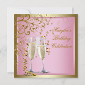 ピンクゴールドの女性の誕生日パーティー 招待状 (正面)