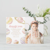 ピンクゴールドの宇宙 誕生日感謝カード 招待状 (スタンド正面)