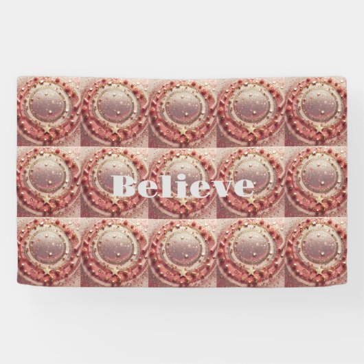 ピンクゴールドの星と輝き Believe バナー 横断幕 (横)