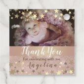 ピンクゴールドの星の写真 1歳の誕生日 フェイバータグ (裏面)