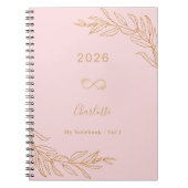 ピンクゴールドの植物学的葉のエレガントなデザイン ノートブック (正面)