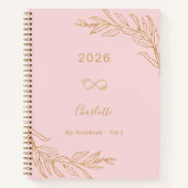 ピンクゴールドの植物学的葉のエレガントなデザイン ノートブック (正面)