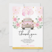 ピンクゴールドの検疫ドライブバイ ベビーシャワーパレード サンキューカード (正面)