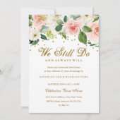 ピンクゴールドの水彩画で誓いの更新を祝う記念日 招待状 (正面)