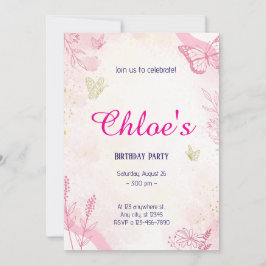 ピンクゴールドの水彩画 招待状