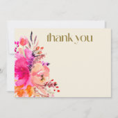 ピンクゴールドの水彩花のエレガントなタイポグラフィ サンキューカード (正面)