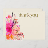 ピンクゴールドの水彩花のエレガントなタイポグラフィ サンキューカード (正面/裏面)