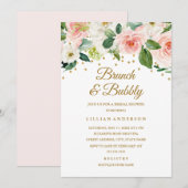 ピンクゴールドの水彩花のブランチとバブル 招待状 (正面/裏面)