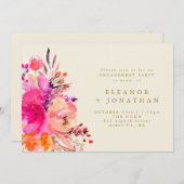 ピンクゴールドの水彩花モダンなエンゲージメントパーティー 招待状 (正面/裏面)