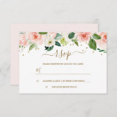 ピンクゴールドの水彩花模様 出欠カード (正面/裏面)