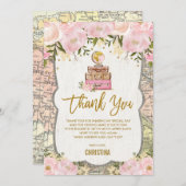 ピンクゴールドの花の旅行地図 ブライダルシャワー サンキューカード (正面/裏面)