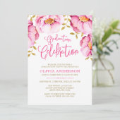 ピンクゴールドの花の水彩画卒業招待状 招待状 (スタンド正面)