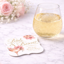 ピンクゴールドの花びらとプロセッコの結婚前お披露目パーティー ペーパーコースター
