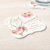 ピンクゴールドの花びらとプロセッコの結婚前お祝いパーティー ペーパーコースター (アングル)