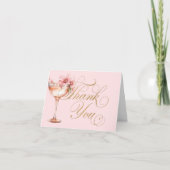 ピンクゴールドの花びらとプロセッコの花嫁シャワー サンキューカード (正面)