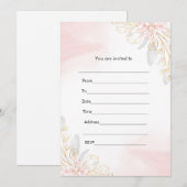 ピンクゴールドの花柄の水彩画の招待状を記入してください 招待状 (正面/裏面)