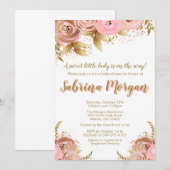 ピンクゴールドの花柄ベビーシャワー招待状 ブラッシュゴールド 招待状 (正面/裏面)