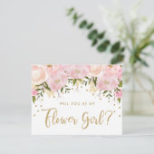 ピンクゴールドの花柄 お願いフラワーガール 招待状 (スタンド正面)